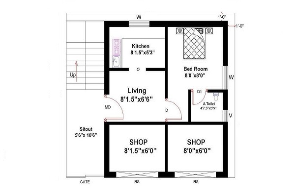 1BHK floor plan